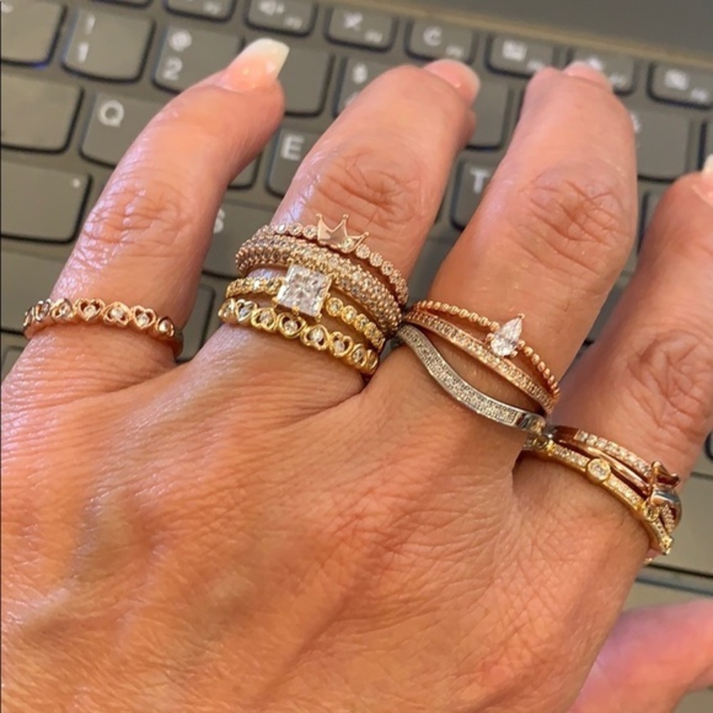 2pc Rose Gold plated Stacking Band Crown Ring sz 7